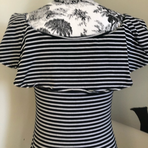 SEED Black/White Stripe Ruffle Off Shoulder Top Casual Cotton Stretch Size S - Picture 10 of 13